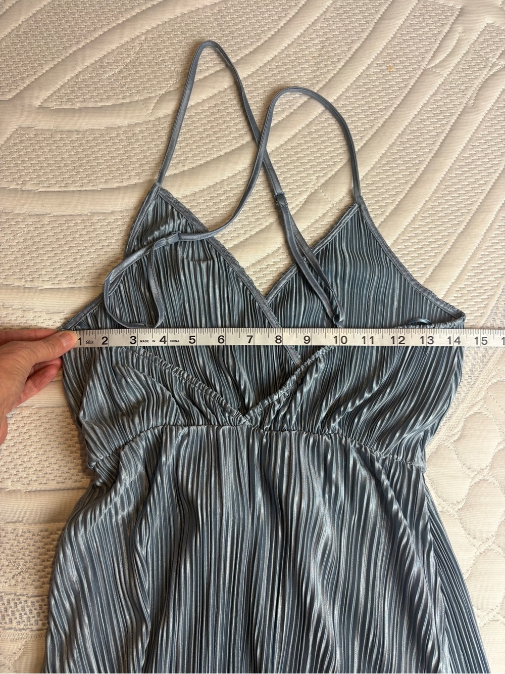 Blue pleated slip mini dress with spaghetti straps - size small - Picture 8 of 8